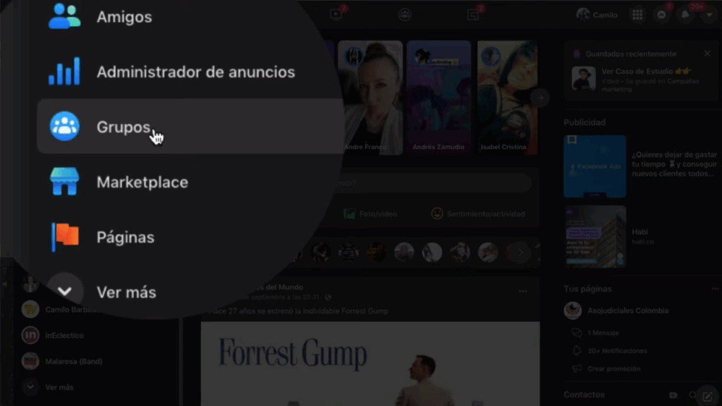seccion de grupos de facebook